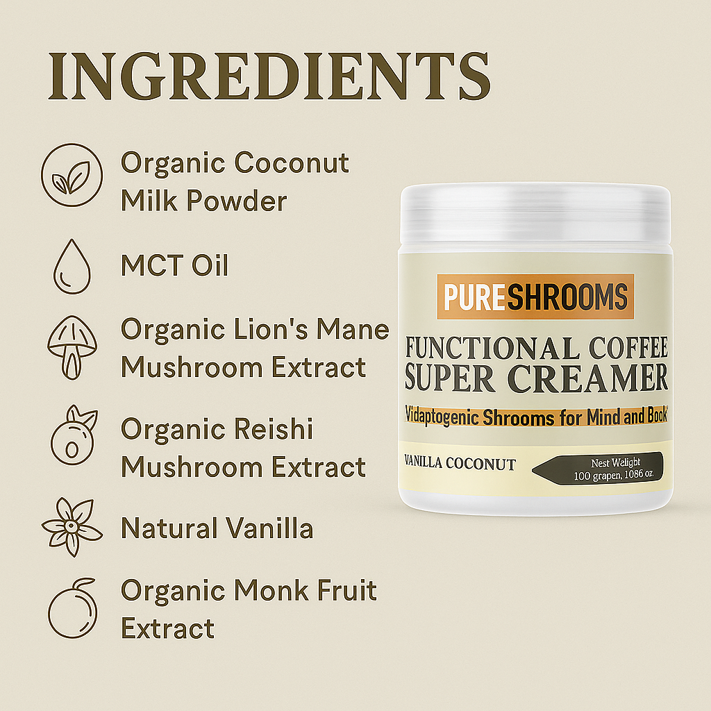 Adaptogenic Functional Coffee Super Creamer with Lion's Mane, Reishi, Cordyceps