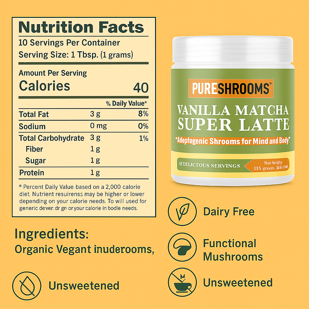 Adaptogenic Vanilla Matcha  – Clean Energy with Matcha Green Tea, Lions Mane